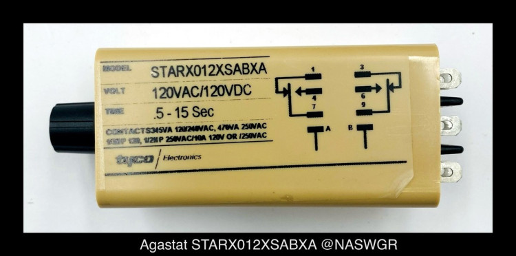 AGASTAT STARX012XSABXA TIMING RELAY .65-15SECONDS 120VAC/125VDC AGASTAT STARX012XSABXA TIMING RELAY .65-15SECONDS 120VAC/125VDC