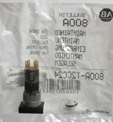 ALLEN BRADLEY 800A-T2AR24 MAINTAINED PUSH BUTTON, STAB TYPE TERMINATION, EXTENDED HEAD, ROUND BEZEL, RED, INCANDESCENT, 24V AC/DC, NO FACTORY ASSEMBLY ALLEN BRADLEY 800A-T2AR24 MAINTAINED PUSH BUTTON, STAB TYPE TERMINATION, EXTENDED HEAD, ROUND BEZEL, RED, INCANDESCENT, 24V AC/DC, NO FACTORY ASSEMBLY