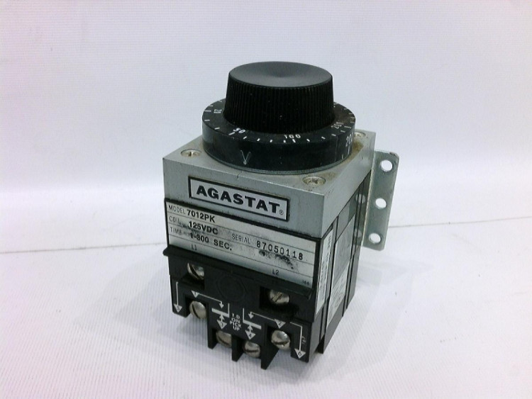 AGASTAT 7012-PK TIME DELAY RELAY, DPDT, 300SEC, 125VDC; CONTACT CONFIGURATION:DPDT; NOM INPUT VOLTAGE:125V DC; DELAY TIME RANGE:1S TO 300S; TIMING ADJUSTMENT:KNOB; RE