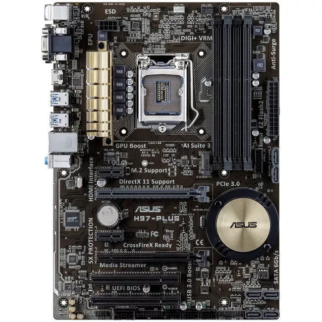 MB ASUS H97-PLUS LGA1150 H97 2xPCI-E Dsub/DVI/HDMI GbLAN SATA RAID ATX 4DDR RTL