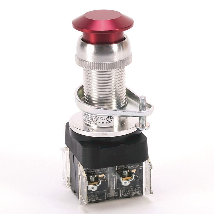 ALLEN BRADLEY 800H-FPX6 HAZARDOUS LOCATION TYPE 7 9 2 POS. PB-NON-ILLUM., STANDARD BARREL LENGTH, PUSH - PULL UNIT, MUSHROOM HEAD, RED, NO CONTACTS ALLEN BRADLEY 800H-FPX6 HAZARDOUS LOCATION TYPE 7 9 2 POS. PB-NON-ILLUM., STANDARD BARREL LENGTH, PUSH - PULL UNIT, MUSHROOM HEAD, RED, NO CONTACTS