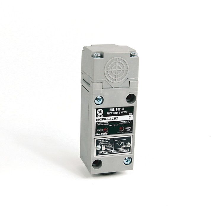 ALLEN BRADLEY 802PR-LACB2 PROXIMITY SENSOR, 2-WIRE AC HIGH OUTPUT, 14MM SENSING DISTANCE, SIDE SENSING, SHIELDED, N.O. OR N.C. SELECTABLE, CONDUIT:.5 INCH NPT THREADS ALLEN BRADLEY 802PR-LACB2 PROXIMITY SENSOR, 2-WIRE AC HIGH OUTPUT, 14MM SENSING DISTANCE, SIDE SENSING, SHIELDED, N.O. OR N.C. SELECTABLE, CONDUIT:.5 INCH NPT THREADS