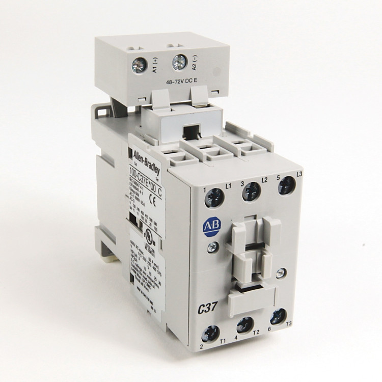 ALLEN BRADLEY 100-C37D01 CONTACTOR, SCREW TERMINALS, 18.5KW/400V, COIL 2 TERMINALS, COIL TERMINALS AT LINE SIDE, CONTROL VOLTAGE 110V 50HZ / 120V 60HZ, 1 N.C. AUXILIARY CONTACT, SINGEL PACK