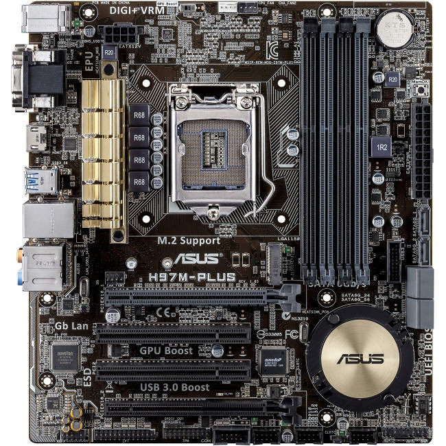 MB ASUS H97M-PLUS 2xPCI-E 4DDR-III Dsub/DVI/HDMI GbLAN SATA LGA1150 RAID MicroATX MB ASUS H97M-PLUS 2xPCI-E 4DDR-III Dsub/DVI/HDMI GbLAN SATA LGA1150 RAID MicroATX