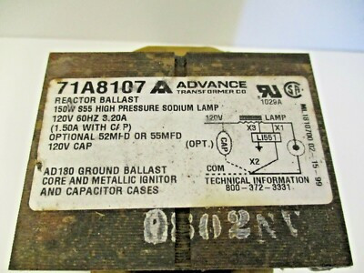 ADVANCE BALLAST 71A8107 REACTOR BALLAST HIGH PRESSURE SODIUM LAMP ADVANCE BALLAST 71A8107 REACTOR BALLAST HIGH PRESSURE SODIUM LAMP