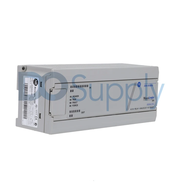 ALLEN BRADLEY 1761-L20AWA-5A MICROLOGIX 1000, 120/240V AC POWER, (12) 120V AC DIGITAL INPUTS, (4) ANALOG INPUTS, (8) RELAY OUTPUTS, (1) ANALOG OUTPUT ALLEN BRADLEY 1761-L20AWA-5A MICROLOGIX 1000, 120/240V AC POWER, (12) 120V AC DIGITAL INPUTS, (4) ANALOG INPUTS, (8) RELAY OUTPUTS, (1) ANALOG OUTPUT
