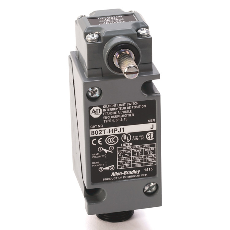 ALLEN BRADLEY 802T-HPJ1 LIMIT SWITCH, NEMA TYPE 4 AND 13 OILTIGHT CONSTRUCTION, PLUG-IN, LEVER TYPE, SPRING RETURN, HIGH OPERATING TORQUE, 2-CIRCUIT, CW AND CCW OPERATION, WH