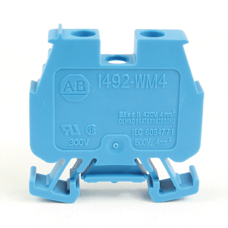 ALLEN BRADLEY 1492-WM4-B 1492-W IEC TERMINAL BLOCK, ONE-CIRCUIT MINI FEED-THROUGH BLOCK, 4 MM (# 22 AWG - # 10 AWG) OR 2.5 MM (# 22 AWG - # 12 AWG), STANDARD FEEDTHROUGH, BLUE