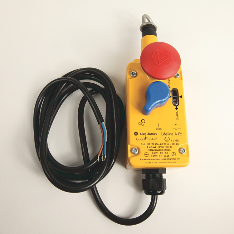 ALLEN BRADLEY 440E-H13046 EX LIFELINE 4-EX, CABLE AND PUSH BUTTON ACTUATED EMERGENCY STOP, 1 NORMALLY CLOSED, 1 NORMALLY OPEN, 2 METER CABLE (6.5 FT) ALLEN BRADLEY 440E-H13046 EX LIFELINE 4-EX, CABLE AND PUSH BUTTON ACTUATED EMERGENCY STOP, 1 NORMALLY CLOSED, 1 NORMALLY OPEN, 2 METER CABLE (6.5 FT)