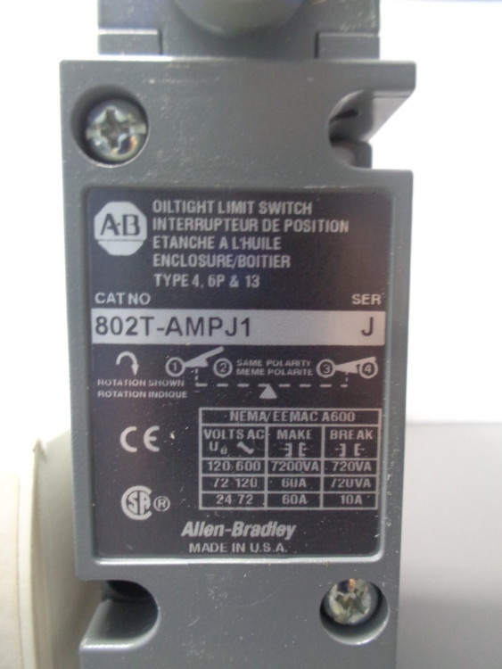 ALLEN BRADLEY 802T-AMPJ1 LIMIT SWITCH NEMA TYPE 4/13 OILTIGHT PLUG-IN