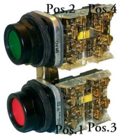 ALLEN BRADLEY 800T-FB16A 30.5MM TYPE 4/13 MECH. INTERLOCKED MAINT. PB, VERT. MOUNT, MAINT./MAINT., FLUSH/EXTENDED, GREEN/RED, 1 NO-1 NC
