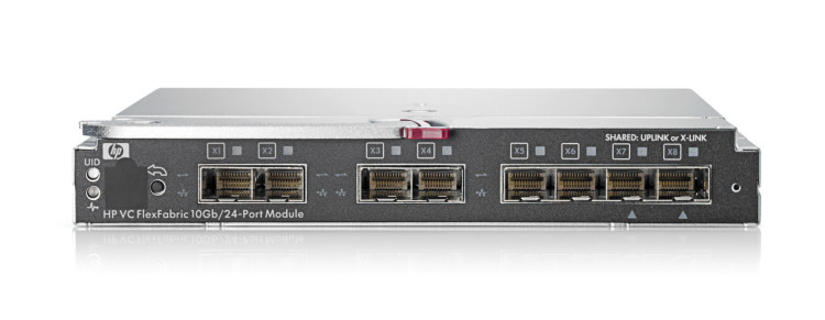 HP Virtual Connect FlexFabric 10Gb/24-port Module for c-Class (16x10Gb downlinks, 2x10Gb cross connect int links, 4x10Gb SFP+ slots, 4x10Gb or 8Gb FC SFP+ slots) HP Virtual Connect FlexFabric 10Gb/24-port Module for c-Class (16x10Gb downlinks, 2x10Gb cross connect int links, 4x10Gb SFP+ slots, 4x10Gb or 8Gb FC SFP+ slots)