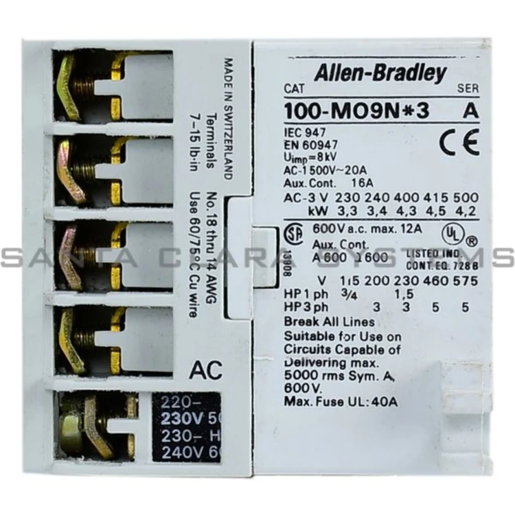 ALLEN BRADLEY 100-M09NA3 CONTACTOR, IEC, MINI, 9A, 220-230V 50HZ / 230-240V 60HZ, 1 N.O. AUX. ALLEN BRADLEY 100-M09NA3 CONTACTOR, IEC, MINI, 9A, 220-230V 50HZ / 230-240V 60HZ, 1 N.O. AUX.