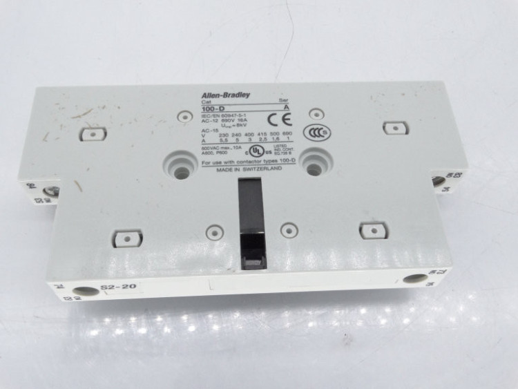 ALLEN BRADLEY 100-DS2-20 AUXILIARY CONTACT BLOCK, SIDE MOUNTING TO BULLETIN 100-D - CONTACTORS, 2 N.O.(OUTSIDE MOUNTING)