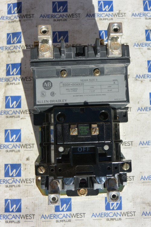 ALLEN BRADLEY 500-DOA920 CONTACTOR AC 90AMP 2POLE 600VAC 240VAC COIL 15HP ALLEN BRADLEY 500-DOA920 CONTACTOR AC 90AMP 2POLE 600VAC 240VAC COIL 15HP