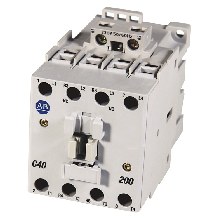ALLEN BRADLEY 100-C40DJ400 CONTACTOR, SCREW TERMINALS, 18.5KW/400V, COIL 2 TERMINALS, COIL TERMINALS AT LINE SIDE, CONTROL VOLTAGE 24V DC WITH DIODE, 4 N.O. MAIN POLES, SINGEL PACK