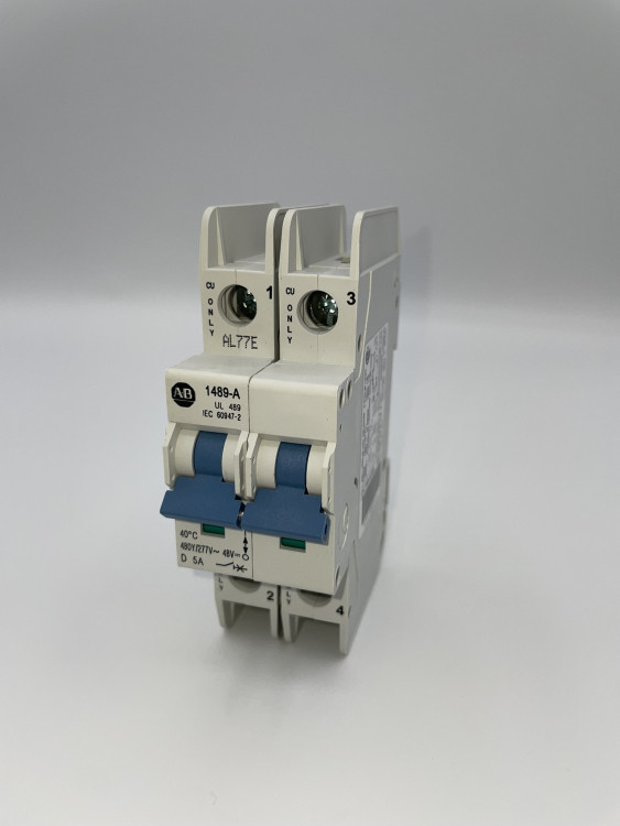 ALLEN BRADLEY 1489-A2D-050 INDUSTRIAL CIRCUIT BREAKER, 2-POLE, 480Y/277V, 5A, D TRIP CURVE (10.20 IP))