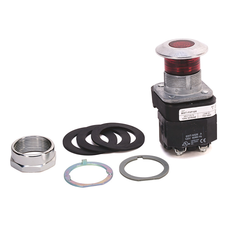 ALLEN BRADLEY 800T-FXP16RD4 30.5MM TYPE 4/13 2 POS. PB-ILLUM., PUSH-PULL, RED, MUSHRM HD, INCAND., 120V AC 50/60 HZ, 1 NCLB