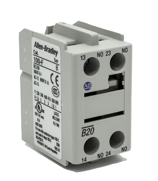 ALLEN BRADLEY 100-FB20 AUXILIARY CONTACT BLOCK, FRONT MOUNTING TO BULLETIN 100-C30.C85 - CONTACTORS, 2-POLE, 2 N.O. + 0 N.C. ALLEN BRADLEY 100-FB20 AUXILIARY CONTACT BLOCK, FRONT MOUNTING TO BULLETIN 100-C30.C85 - CONTACTORS, 2-POLE, 2 N.O. + 0 N.C.