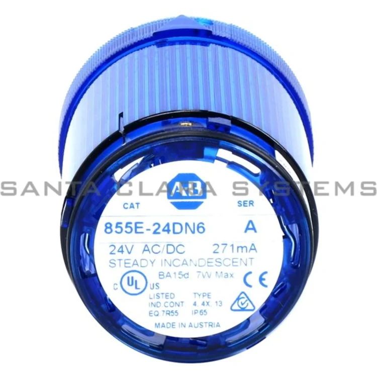 ALLEN BRADLEY 855E-24DN6 MODULE FOR TOWER LIGHT 50MM, POWER SUPPLY 24V AC/DC, STEADY INCANDESCENT, BLUE LENS