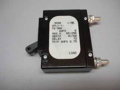AIRPAX UPL1-1-72-502 CIRCUIT PROTECTOR, HYD-MAG, 1P, 250V, 5A; INPUT VOLTAGE VAC:250V; NO. OF POLES:1; CURRENT RATING:5A; INTERRUPTING CAPACITY:5KA; DIELECTRIC STRENGTH:1. AIRPAX UPL1-1-72-502 CIRCUIT PROTECTOR, HYD-MAG, 1P, 250V, 5A; INPUT VOLTAGE VAC:250V; NO. OF POLES:1; CURRENT RATING:5A; INTERRUPTING CAPACITY:5KA; DIELECTRIC STRENGTH:1.