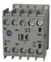 ALLEN BRADLEY 100-K09D10 MINIATURE CONTACTOR, SCREW TYPE TERMINALS, 9 A, SYSTEM CONTROL VOLTAGE: 110V 50HZ/120V 60HZ, 3 N.O. MAIN CONTACTS, 1 N.O. AUXILIARY CONTACT, 1