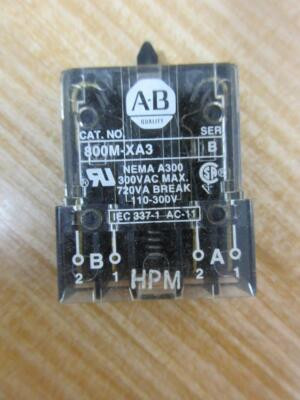 ALLEN BRADLEY 800M-XA3 800M CONTACT BLOCKS, STANDARD, QUICK CONNECT, 1 N.O.E.M - 1 N.C.L.B ALLEN BRADLEY 800M-XA3 800M CONTACT BLOCKS, STANDARD, QUICK CONNECT, 1 N.O.E.M - 1 N.C.L.B