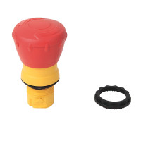 ALLEN BRADLEY 800FP-MT44PX01S PUSH BUTTON COMPLETE UNIT, PLASTIC BODY, MUSHROOM TWIST-TO-RELEASE 40MM, RED CAP, PLASTIC LATCH AND CONTACT BLOCKS WITH SCREW TERMINALS, 0 N.O., 1 N.C., N.C. SELF-MONITORING