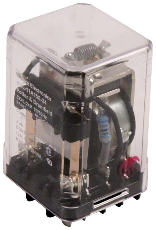 TYCO KUL-11A15S-24  POWER RELAY, DPDT, 24VAC, 10A, PLUG IN; RELAY TYPE:LATCHING; COIL VOLTAGE VAC NOM:24V; CONTACT CURRENT MAX:10A; CONTACT VOLTAGE AC NOM:250V; CONTACT V