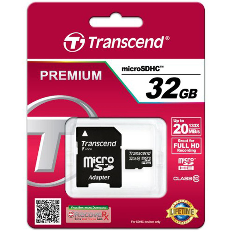 Transcend TS32GUSDHC10, microSDHC 32GB class10 (SD adapter) Transcend TS32GUSDHC10, microSDHC 32GB class10 (SD adapter)