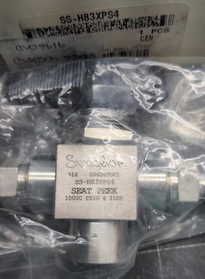 SWAGELOK SS-H83PS4 SS 3-PIECE HIGH-PRESSURE 10000 PSIG (689 BAR) BALL VALVE, PEEK SEATS, 1/4 IN. SWAGELOK TUBE FITTING SWAGELOK SS-H83PS4 SS 3-PIECE HIGH-PRESSURE 10000 PSIG (689 BAR) BALL VALVE, PEEK SEATS, 1/4 IN. SWAGELOK TUBE FITTING