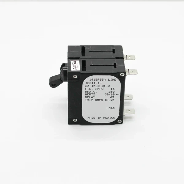 AIRPAX IEG11-1-63F-15.0-01-V MAGNETIC HYDRAULIC CIRCUIT BREAKER; NO. OF POLES:2; CURRENT RATING:15A; DIELECTRIC STRENGTH:3.75KV; TRIP TIME:400S; SERIES:IEG; CIRCUIT BREAKER MOUNTI