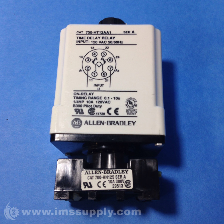 ALLEN BRADLEY 700-HT12AA1 700-HT GENERAL PURPOSE TUBE BASE TIMING RELAY, ON DELAY TIMER, 0.1 TO 10 SECONDS, DPDT, 120V 50/60HZ ALLEN BRADLEY 700-HT12AA1 700-HT GENERAL PURPOSE TUBE BASE TIMING RELAY, ON DELAY TIMER, 0.1 TO 10 SECONDS, DPDT, 120V 50/60HZ