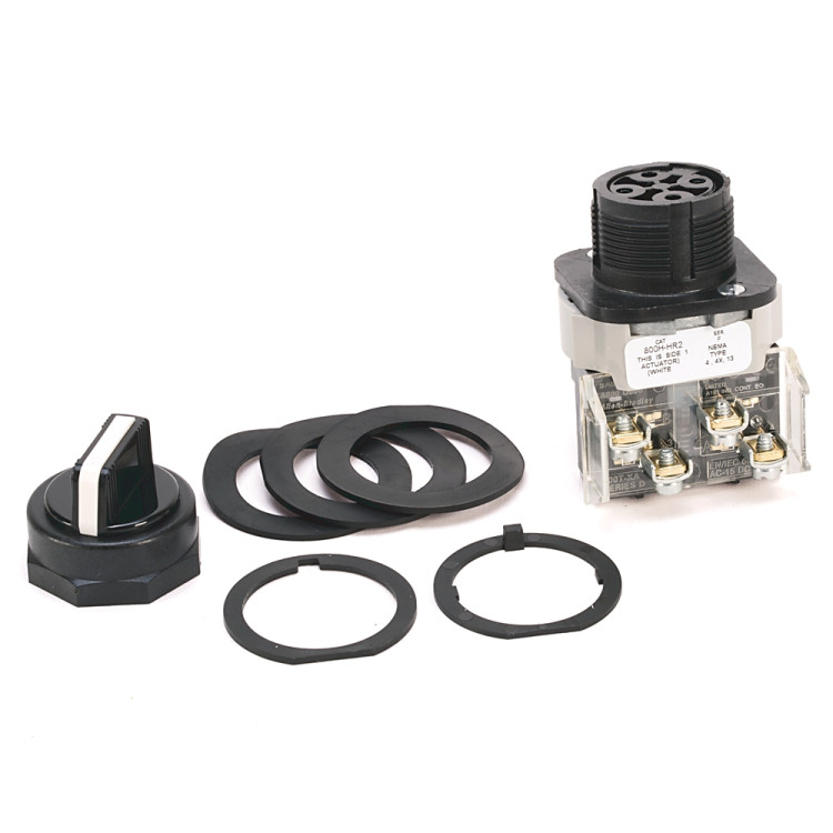 ALLEN BRADLEY 800H-HR2B 30.5MM TYPE 4/4X/13 2 POS SEL. SWITCH-NON-ILLUM., WHITE, STD. KNOB MAINT., 2 NO-2 NC