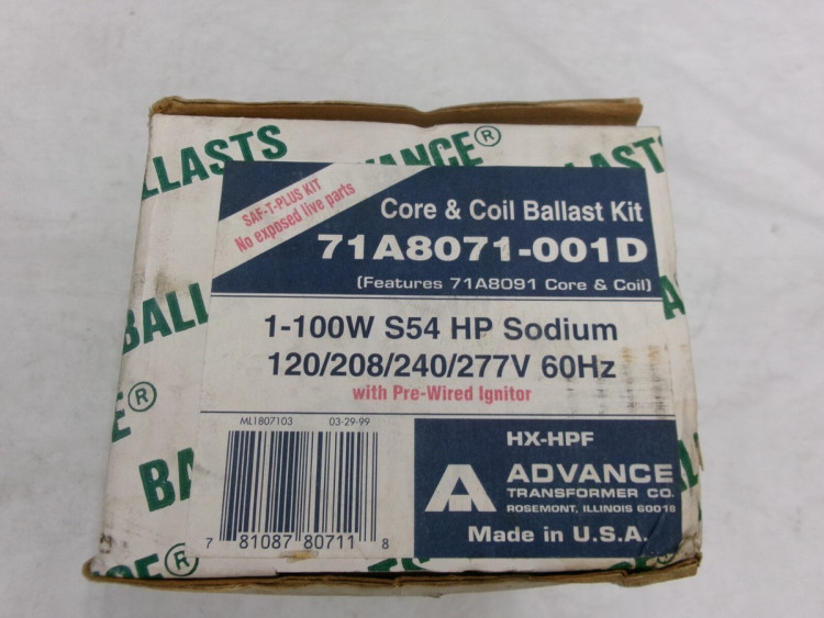 ADVANCE BALLAST 71A8001500D HPS BAL 100W S54 120/277V C&C ADVANCE BALLAST 71A8001500D HPS BAL 100W S54 120/277V C&C