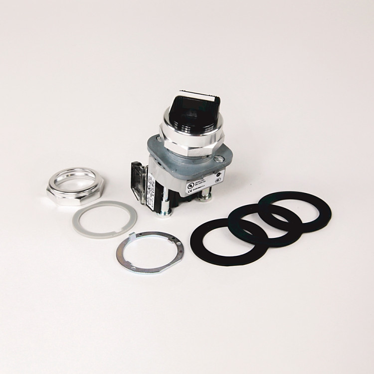 ALLEN BRADLEY 800TC-H2A 30.5MM TYPE 4/13 2 POS SEL. SWITCH-NON-ILLUM., WHITE, STD. KNOB MAINT., 1 NO-1 NC, FINGER SAFE GUARDS