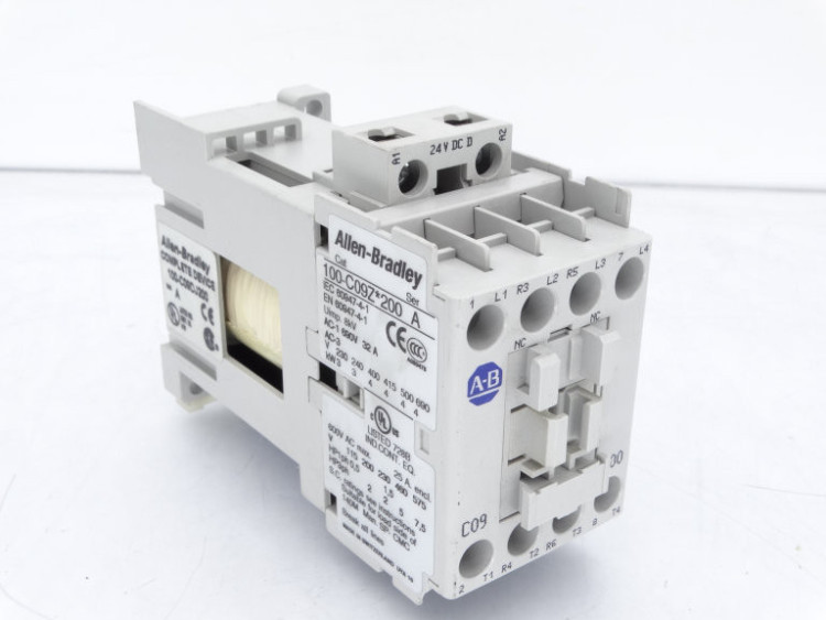 ALLEN BRADLEY 100-C09ZJ200 CONTACTOR, SCREW TERMINALS, 4KW/400V, COIL 2 TERMINALS, COIL TERMINALS AT LINE SIDE, CONTROL VOLTAGE 24V DC, 2 N.O. + 2 N.C. MAIN POLES, SINGEL PACK