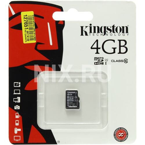 Носитель microSD 4GB Kingston microSDHC   SDC10-4GBSP