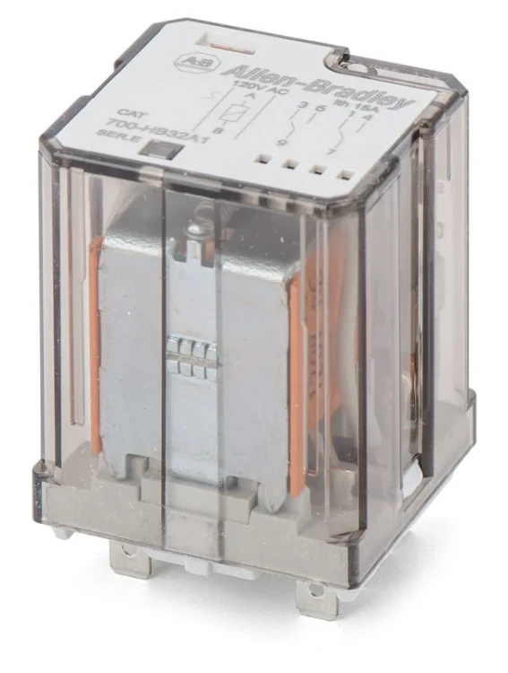 ALLEN BRADLEY 700-HB32A1-4 GENERAL PURPOSE RELAY, 15A CONTACT, DOUBLE POLE DOUBLE THROW, 120V 50/60HZ, NO MANUAL OPERATOR, PILOT LIGHT, SINGLE PACK