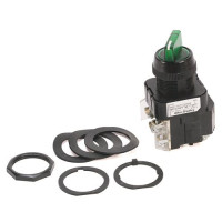 ALLEN BRADLEY 800H-24HRG2KB6AX 30.5MM TYPE 4/4X/13 SEL. SWITCH-ILLUM., 2 POS., FULL VOLTAGE, 24V AC/DC, GREEN, STD. KNOB MAINT., KB6 MAINTAINED CAM, 1 NO-1 NC