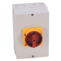 ALLEN BRADLEY 194E-Y32-1753-6N LOAD SWITCH IN THERMOPLASTIC ENCLOSURE IP65, SIZE 32 A, PG-KNOCKOUT, ON-OFF SWITCH, 3 POLES, ACTUATOR DISCONNECT/EMERGENCY STOP TYPE, YELLOW FRAME, RED KNOB RING, PROVISION FOR 3 PADLOCKS