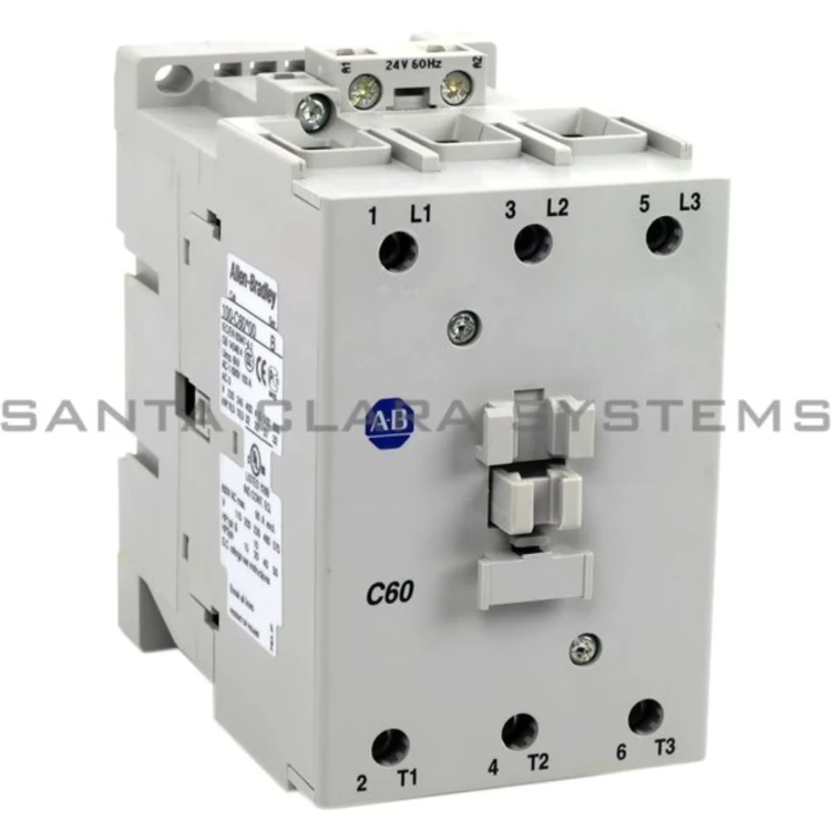 ALLEN BRADLEY 100-C60J00 CONTACTOR, SCREW TERMINALS, 32KW/400V, COIL 2 TERMINALS, COIL TERMINALS AT LINE SIDE, CONTROL VOLTAGE 24V 60HZ, NO AUXILIARY CONTACT, SINGEL PACK