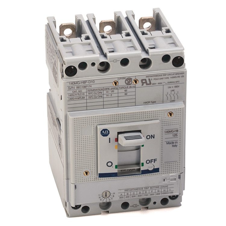 ALLEN BRADLEY 140M-H8P-D10 MCP, STANDARD MAGNETIC TRIP (ADJUSTABLE), 100 A, HIGH PERFORMANCE, FRAME SIZE H