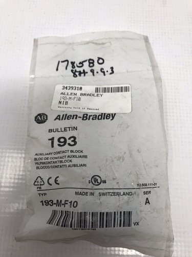 ALLEN BRADLEY 193-M-F10 BIMETALLIC OVERLOAD RELAY, MOUNTS ON 193-M OVERLOAD RELAY (OPTIONAL N.O. AUXILIARY CONTACT) ALLEN BRADLEY 193-M-F10 BIMETALLIC OVERLOAD RELAY, MOUNTS ON 193-M OVERLOAD RELAY (OPTIONAL N.O. AUXILIARY CONTACT)