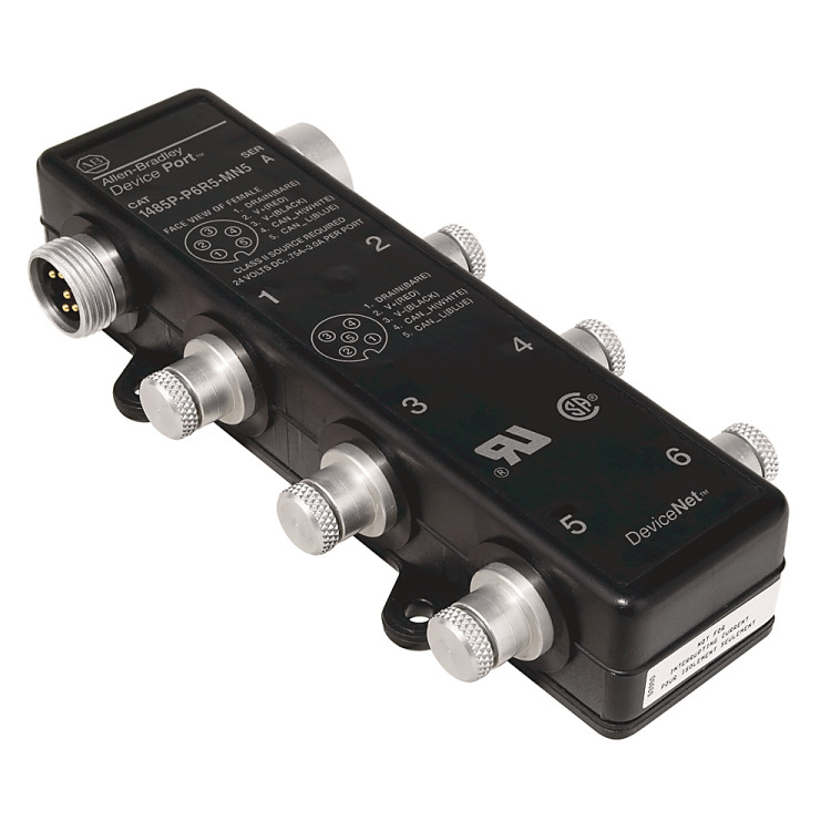 ALLEN BRADLEY 1485P-P6R5-MN5 DEVICENET, DEVICENET MEDIA, DEVICEPORT, THRU-TRUNK SYSTEM, MICRO FEMALE, 6 PORT