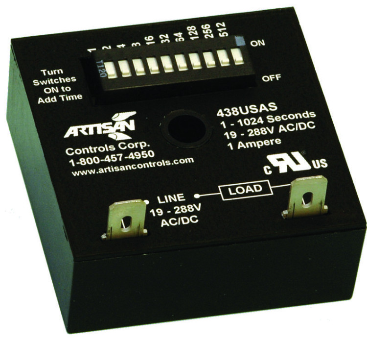 ARTISAN 438USA SOLID STATE TIMER 1NO 1024SEC, 288VAC/DC; NOM INPUT VOLTAGE:288V; DELAY TIME RANGE:1S TO 1024S; TIMING ADJUSTMENT:DIP SWITCH; RELAY MOUNTING:PANEL; LE ARTISAN 438USA SOLID STATE TIMER 1NO 1024SEC, 288VAC/DC; NOM INPUT VOLTAGE:288V; DELAY TIME RANGE:1S TO 1024S; TIMING ADJUSTMENT:DIP SWITCH; RELAY MOUNTING:PANEL; LE