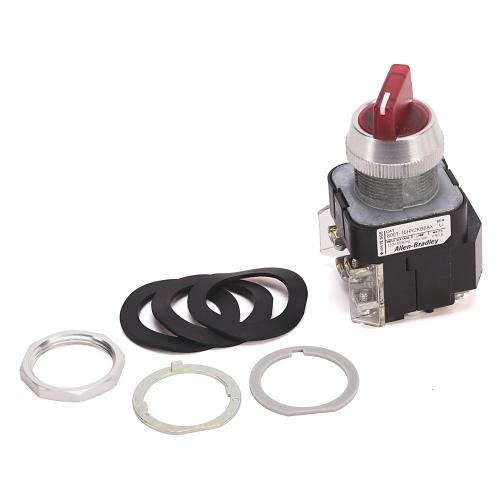 ALLEN BRADLEY 800T-24HG2KB6AX 30.5MM TYPE 4/13 SEL. SWITCH-ILLUM., 2 POS., FULL VOLTAGE, 24V AC/DC, GREEN, STD. KNOB MAINT., KB6 MAINTAINED CAM, 1 NO-1 NC