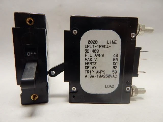 AIRPAX UPL1-1-72-403 CIRCUIT PROTECTOR, HYD-MAG, 1P, 250V 40A; INPUT VOLTAGE VAC:250V; NO. OF POLES:1; CURRENT RATING:40A; INTERRUPTING CAPACITY:5KA; DIELECTRIC STRENGTH:1 AIRPAX UPL1-1-72-403 CIRCUIT PROTECTOR, HYD-MAG, 1P, 250V 40A; INPUT VOLTAGE VAC:250V; NO. OF POLES:1; CURRENT RATING:40A; INTERRUPTING CAPACITY:5KA; DIELECTRIC STRENGTH:1