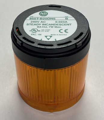 ALLEN BRADLEY 855T-B20DN5 MODULE FOR TOWER LIGHT 70MM, BLACK BODY, POWER SUPPLY 240V AC, STEADY INCANDESCENT, AMBER LENS ALLEN BRADLEY 855T-B20DN5 MODULE FOR TOWER LIGHT 70MM, BLACK BODY, POWER SUPPLY 240V AC, STEADY INCANDESCENT, AMBER LENS