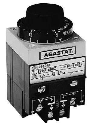 AGASTAT 7024AD TIME DELAY RELAY, 4PDT, 50SEC, 120VAC; CONTACT CONFIGURATION:4PDT; NOM INPUT VOLTAGE:120VAC; DELAY TIME RANGE:5S TO 50S; TIMING ADJUSTMENT:KNOB; RELAY